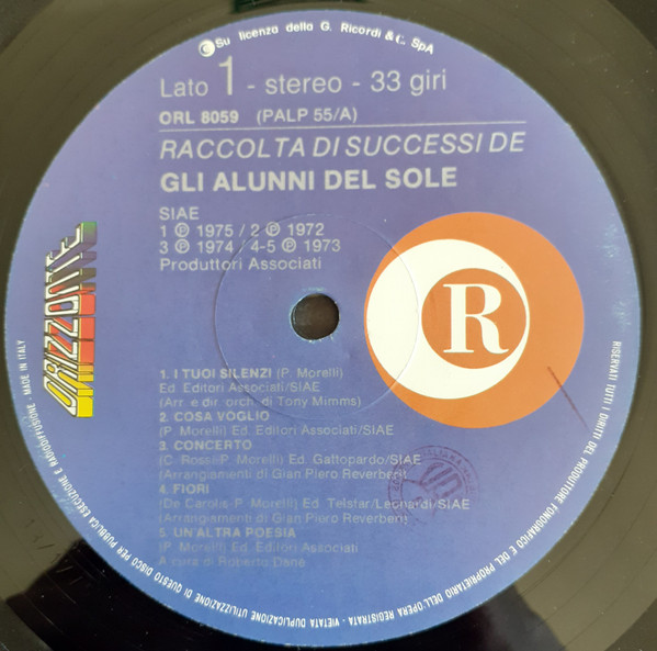 Gli Alunni Del Sole - Raccolta Di Successi | Produttori Associati (ORL 8059) - 3