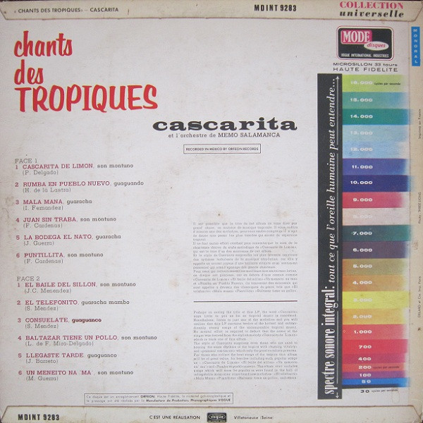 Cascarita Et L' Orchestre De Memo Salamanca - Chants Des Tropiques | Mode Disques (MDINT 9283) Cascarita Et L' Orchestre De Memo Salamanca - Chants Des Tropiques | Mode Disques (MDINT 9283)