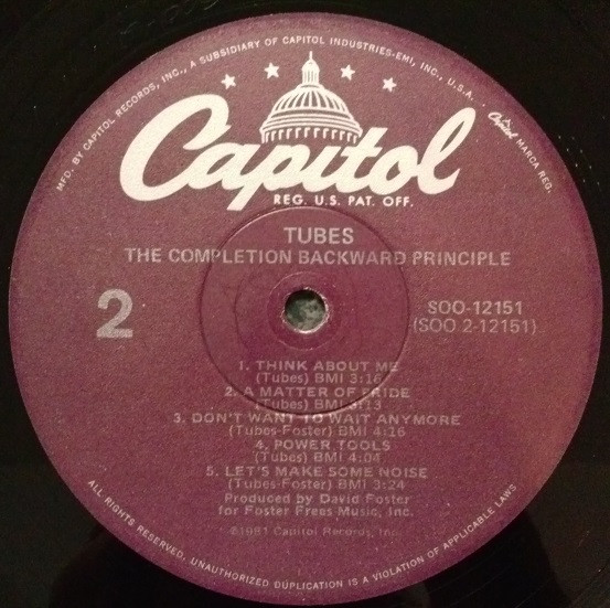 The Tubes - The Completion Backward Principle | Capitol Records (SOO-12151) - 4 The Tubes - The Completion Backward Principle | Capitol Records (SOO-12151) - 4