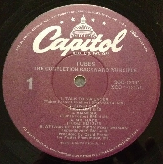 The Tubes - The Completion Backward Principle | Capitol Records (SOO-12151) - 3 The Tubes - The Completion Backward Principle | Capitol Records (SOO-12151) - 3
