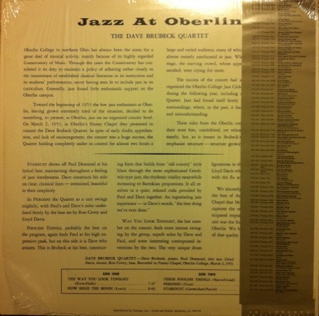 The Dave Brubeck Quartet - Jazz At Oberlin | Original Jazz Classics (OJC-046) - 2