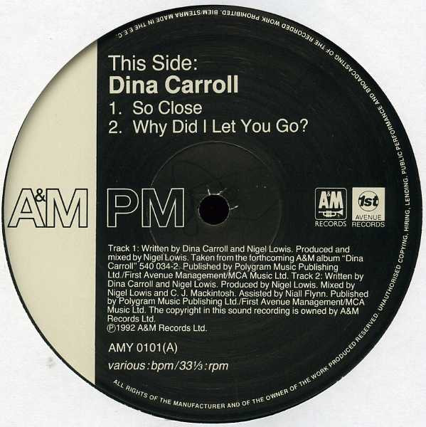 Dina Carroll - So Close | A&M PM (AMY 0101) - 3