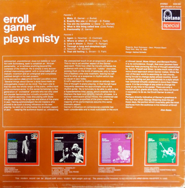 Erroll Garner - Plays Misty | Fontana (6430 080) - 2