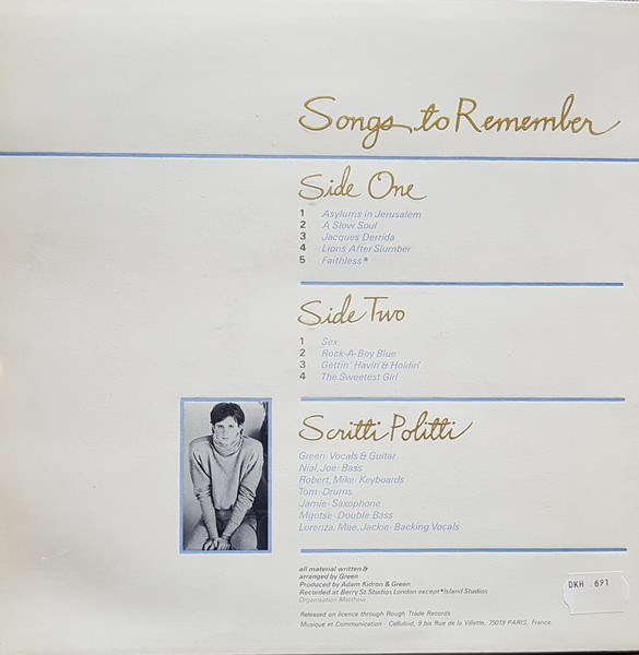 Scritti Politti - Songs To Remember | Celluloid (CEL 6621) - 2