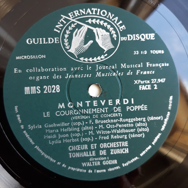 Claudio Monteverdi , Tonhalle-Orchester Zürich Direction: Walter Goehr - Le Couronnement De Poppée | Guilde Internationale Du Disque (MMS-2028) - 4