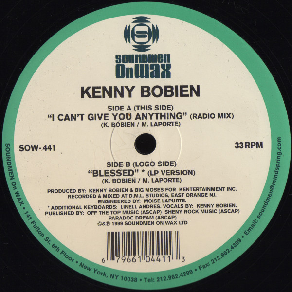 Kenny Bobien - I Can't Give You Anything / Blessed | Soundmen On Wax (SOW-441)