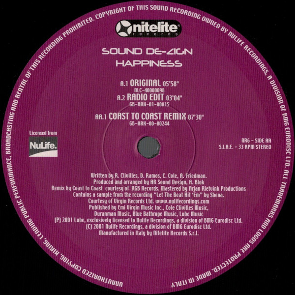 Sound De-Zign - Happiness | Nitelite Records (NR 6)