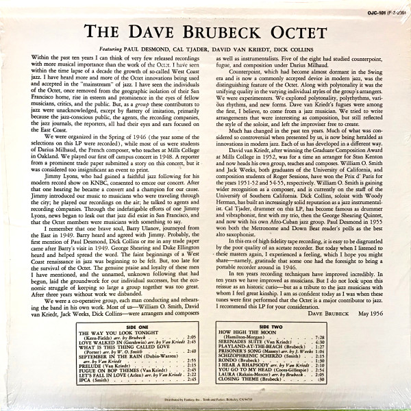 The Dave Brubeck Octet - Dave Brubeck Octet | Original Jazz Classics (OJC-101) - 3