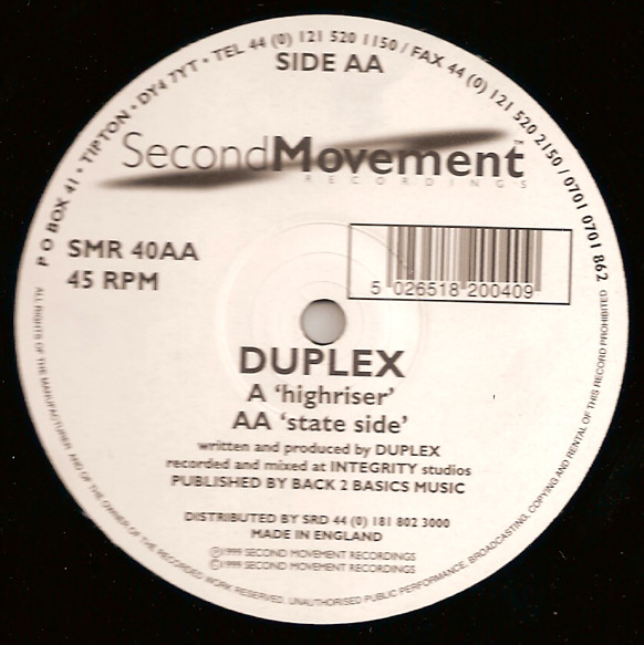 Duplex - Highriser / State Side | Second Movement Recordings (SMR 40)