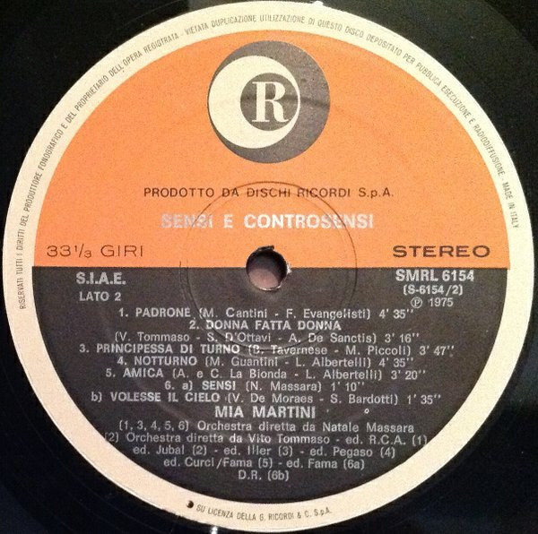 Mia Martini - Sensi E Controsensi | Ricordi (SMRL 6154) - 3