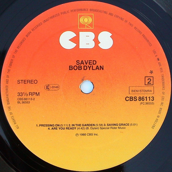 Bob Dylan - Saved | CBS (CBS 86113) - 3