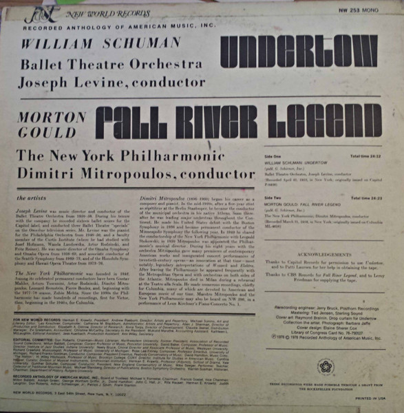 William Schuman / Morton Gould - Undertow / Fall River Legend | New World Records (NW 253) - 2 William Schuman / Morton Gould - Undertow / Fall River Legend | New World Records (NW 253) - 2
