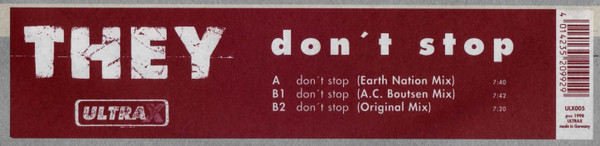 They - Don't Stop | Ultra-x Records (ULX005) - 2