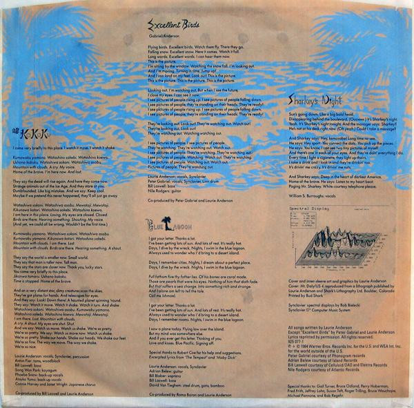 Laurie Anderson - Mister Heartbreak | Warner Bros. Records (925 077-1) - 6