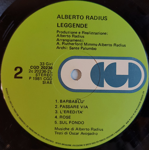 Alberto Radius - Leggende | CGD (CGD 20236) - 4