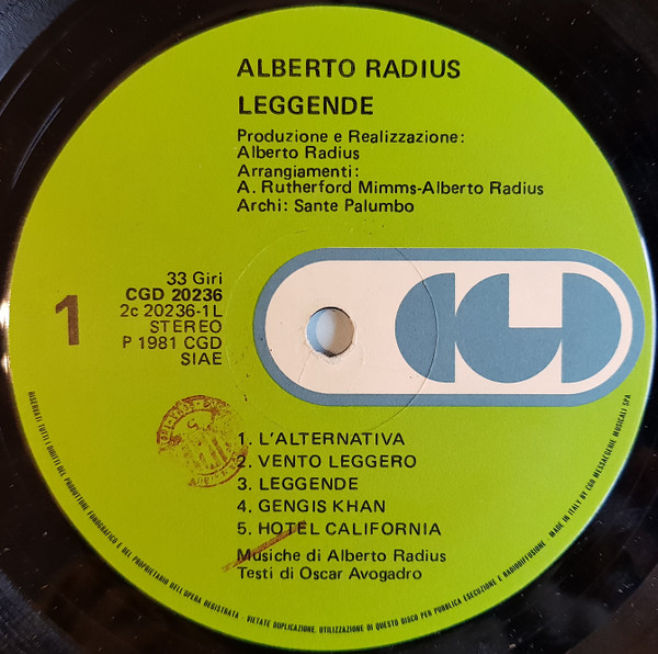 Alberto Radius - Leggende | CGD (CGD 20236) - 3