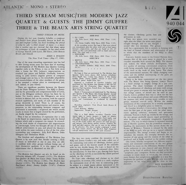 The Modern Jazz Quartet - Third Stream Music | Atlantic (940 044) - 2