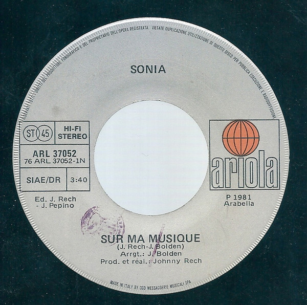 Sonia - Sur Ma Musique | Ariola (ARL 37052) - 3