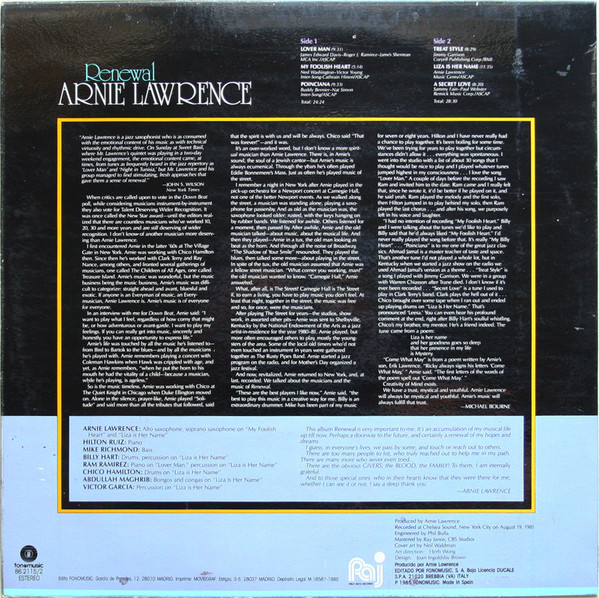 Arnie Lawrence - Renewal | Fonomusic (86.2115/2) - 2
