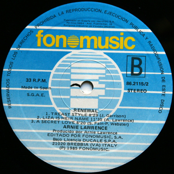Arnie Lawrence - Renewal | Fonomusic (86.2115/2) - 4