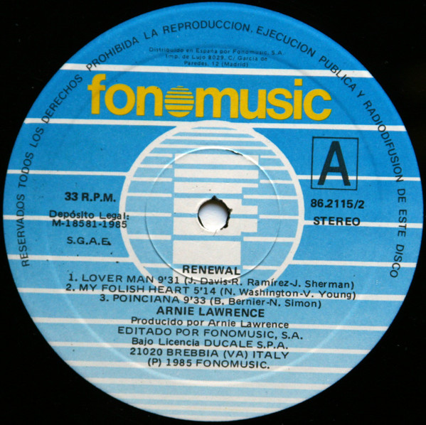 Arnie Lawrence - Renewal | Fonomusic (86.2115/2) - 3