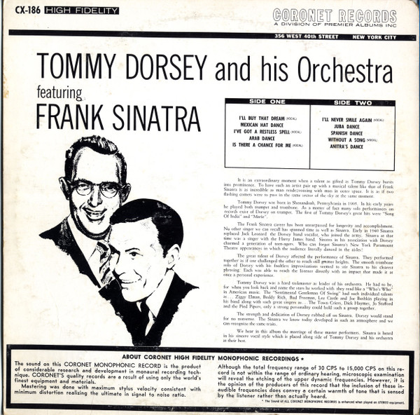 Tommy Dorsey And His Orchestra , Frank Sinatra - Tommy Dorsey And His Orchestra Featuring Frank Sinatra | Coronet Records (CX-186) - 2