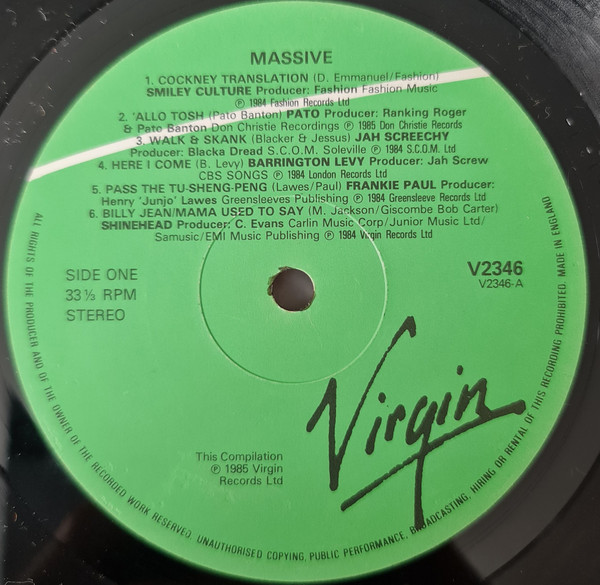 Various - Massive 1: An Album Of Reggae Hits | Virgin (V 2346) - 3