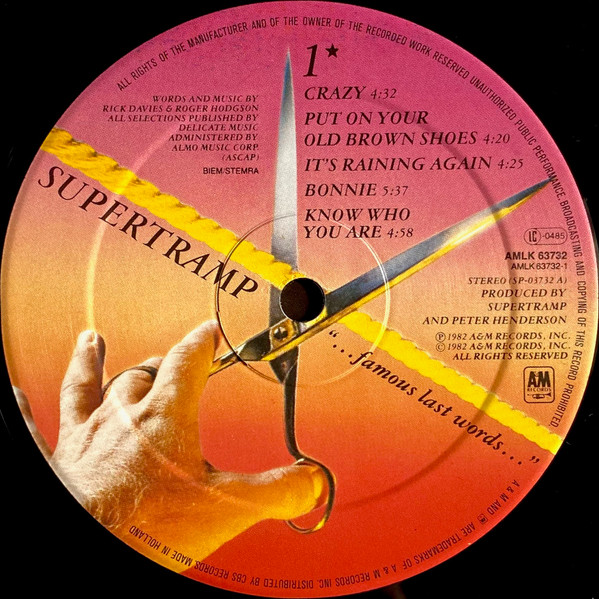 Supertramp - "...Famous Last Words..." | A&M Records (AMLK 63732) - 3