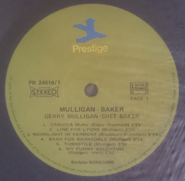 Gerry Mulligan , Chet Baker - Mulligan / Baker | Prestige (PR 24016) - 3