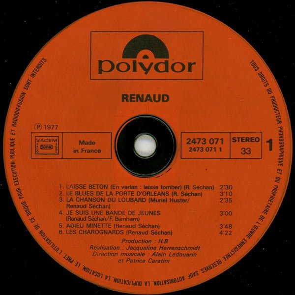 Renaud - Laisse Béton (Place De Ma Mob) | Polydor (2473 071) - 3