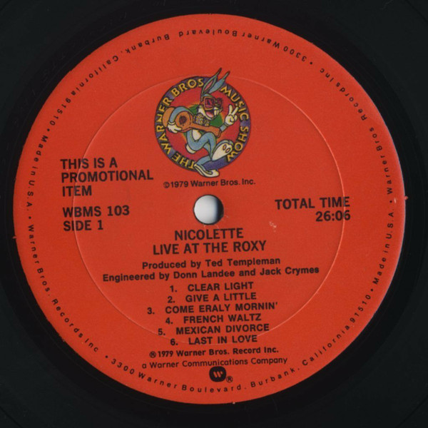 Nicolette Larson - Live At The Roxy | Warner Bros. Records (WBMS 103) - 2 Nicolette Larson - Live At The Roxy | Warner Bros. Records (WBMS 103) - 2