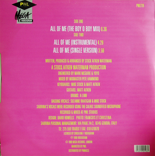 Sabrina - All Of Me | PWL Records (PWLT 19) - 2 Sabrina - All Of Me | PWL Records (PWLT 19) - 2