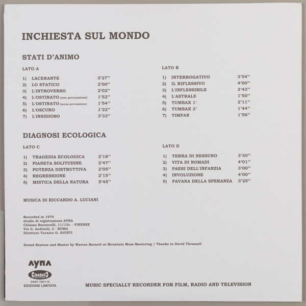 Antonio Ricardo Luciani - Inchiesta Sul Mondo | Cinedelic Records (CNAY 109/110) - 2