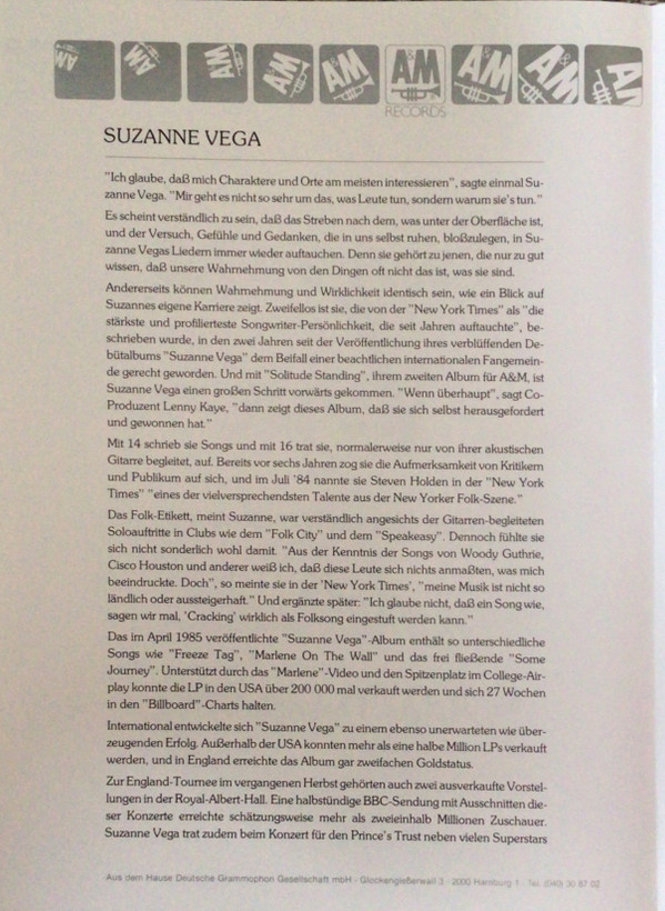 Suzanne Vega - Solitude Standing | A&M Records (395136-1) - 18
