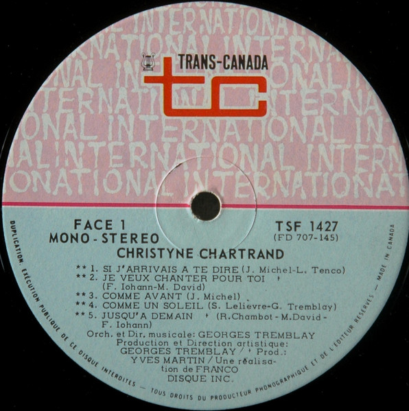 Christine Chartrand - La Rivière [Vinyl] | Trans-Canada International (TSF 1427) - 3