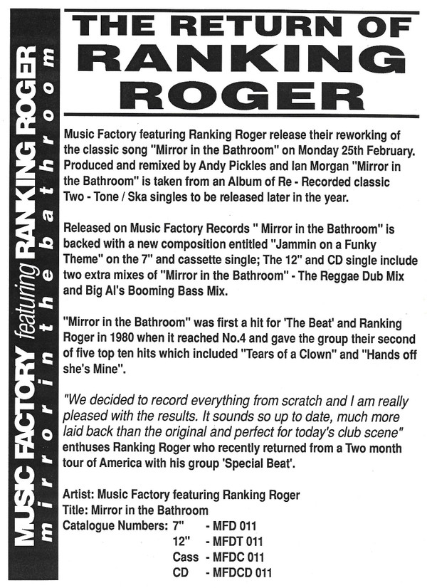 Music Factory Featuring Ranking Roger - Mirror In The Bathroom | Music Factory (MFDT 011)