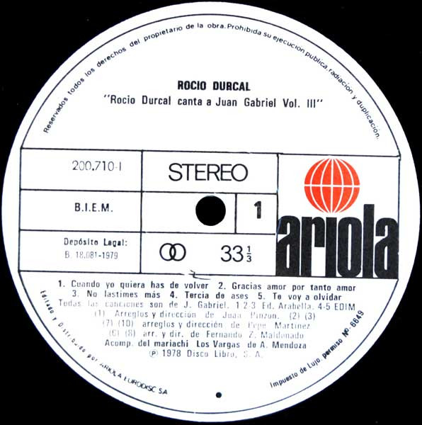 Rocío Dúrcal - Canta A Juan Gabriel Volumen 3 | Ariola (200.710-I) - 3