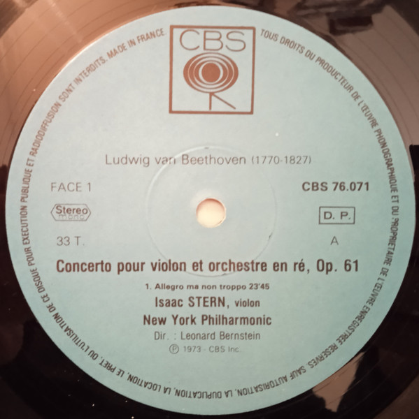 Ludwig van Beethoven - Isaac Stern , New York Philharmonic , Leonard Bernstein - Concerto Pour Violon & Orchestre En Ré, Op. 61 | CBS (CBS 76071) - 3