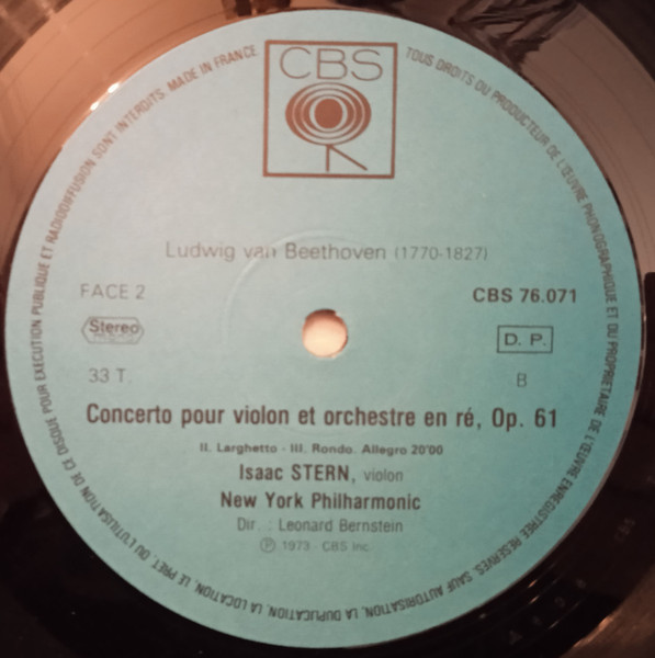 Ludwig van Beethoven - Isaac Stern , New York Philharmonic , Leonard Bernstein - Concerto Pour Violon & Orchestre En Ré, Op. 61 | CBS (CBS 76071) - 4