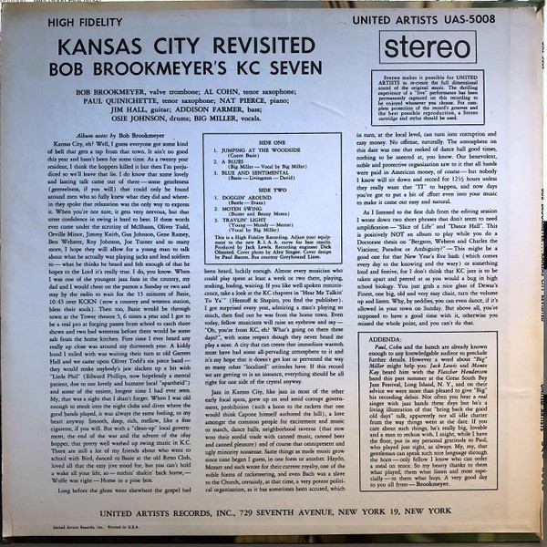 Bob Brookmeyer - Kansas City Revisited | United Artists Records (UAS 5008) - 2