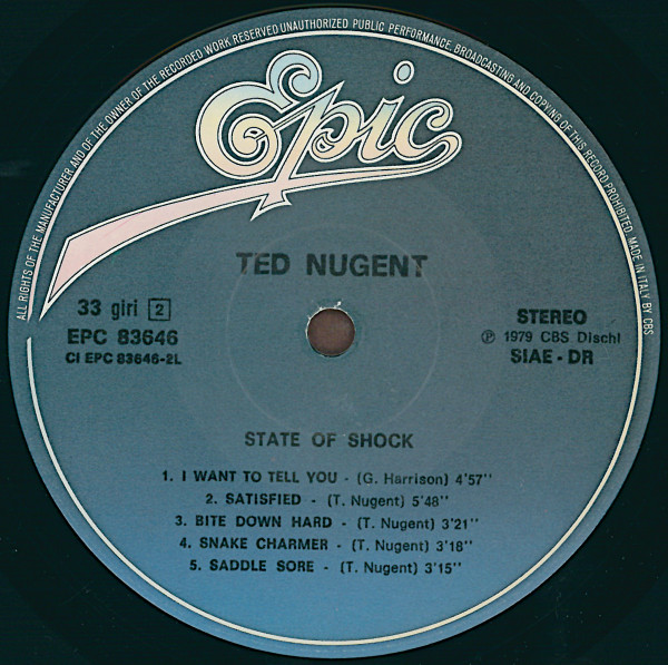 Ted Nugent - State Of Shock | Epic (EPC 83646) - 2
