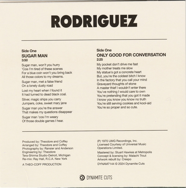 Sixto Rodriguez - Sugar Man / Only Good For Conversation | Dynamite Cuts (DYNAM7144) - 2
