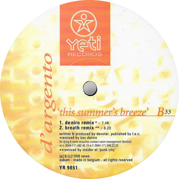 D'Argento - This Summer's Breeze | Yeti Records (YR 9851) - 3