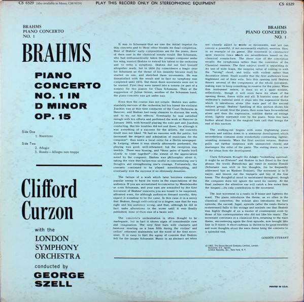 Johannes Brahms - Clifford Curzon , London Symphony Orchestra , George Szell - Piano Concerto No. 1 | London Records (CS 6329) - 2 Johannes Brahms - Clifford Curzon , London Symphony Orchestra , George Szell - Piano Concerto No. 1 | London Records (CS 6329) - 2