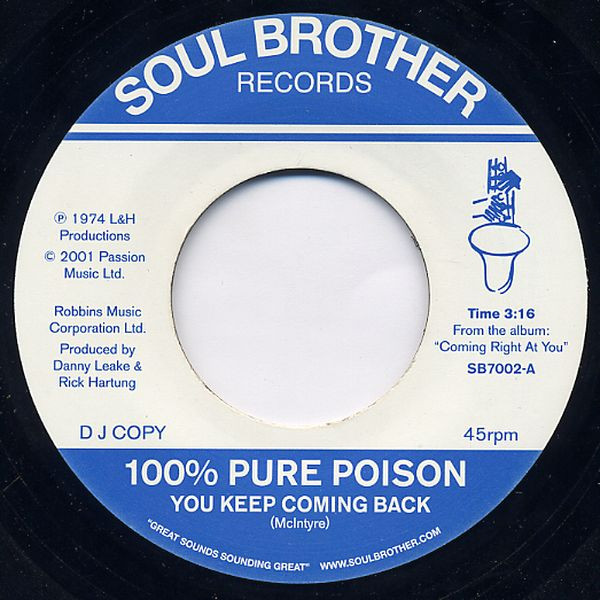 100% Pure Poison - You Keep Coming Back / Windy C | Soul Brother Records (SB7002) - main