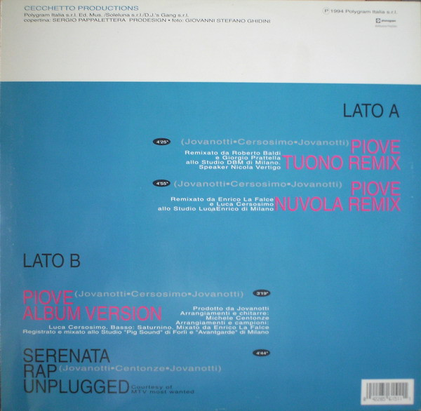 Jovanotti - Piove | Soleluna (856 151-1)