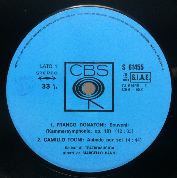 Marcello Panni , Solisti Di Teatromusica , Franco Donatoni , Camillo Togni , Bruno Maderna , Aldo Clementi - Musica Cameristica Italiana Contemporanea | CBS (61455) - 2