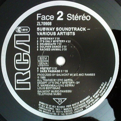 Eric Serra - Subway (Original Soundtrack From The Movie) | RCA (ZL 70908) - 4