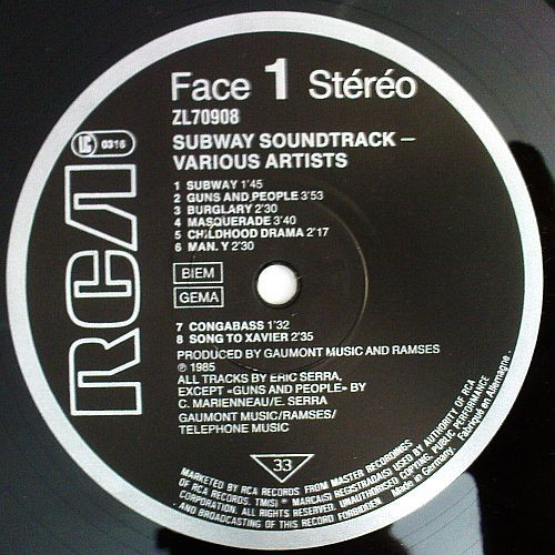 Eric Serra - Subway (Original Soundtrack From The Movie) | RCA (ZL 70908) - 3