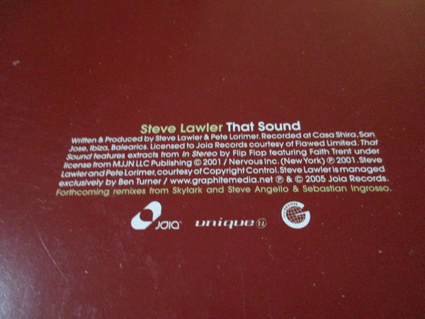 Steve Lawler - That Sound | Joia Records (Joia 020) - 7 Steve Lawler - That Sound | Joia Records (Joia 020) - 7